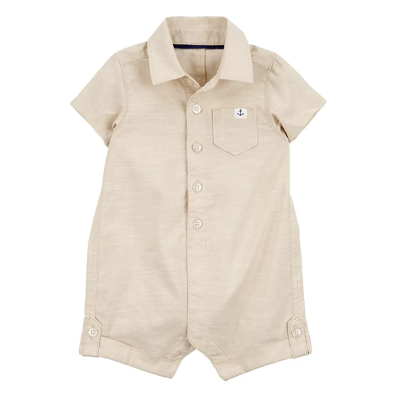 Carter's Baby Boy Button-Front Romper - Beige