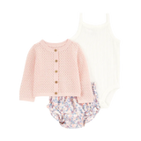 Ensemble 3 pièces cardigan fleuri bébé fille
