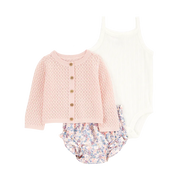 Ensemble 3 pièces cardigan fleuri bébé fille