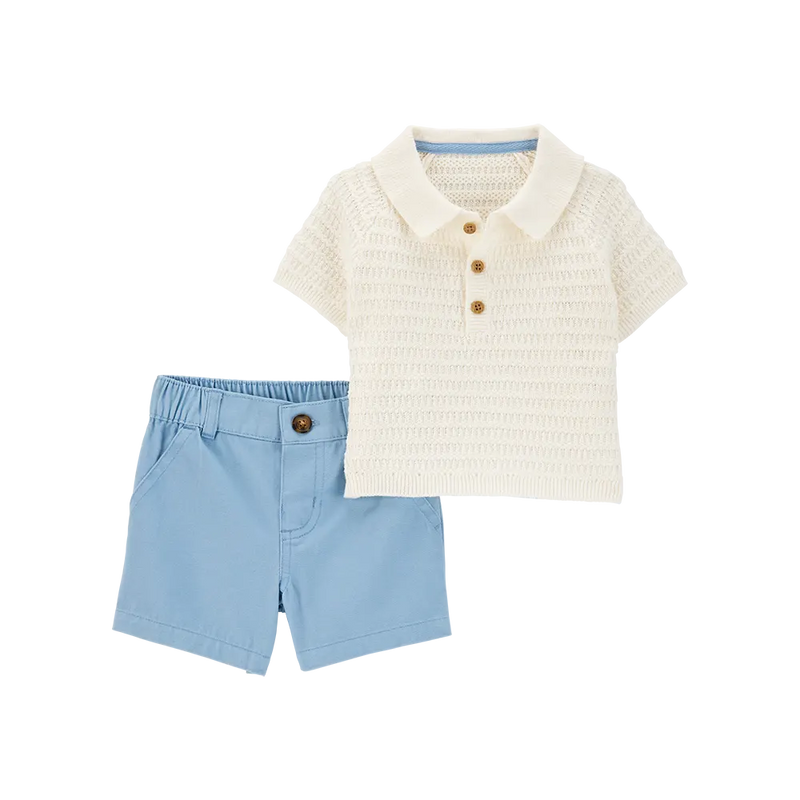 Polo & Short Bébé Garçon Carter's - Bleu & Ivoire
