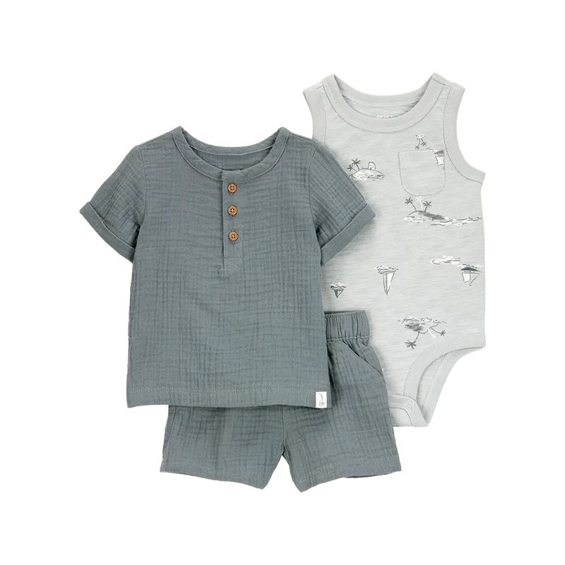 Conjunto de 3 piezas para bebé niño Carter's - Azul y gris