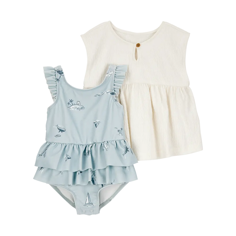 Traje de baño y salida de baño para bebé niña Carter's - Azul claro y marfil