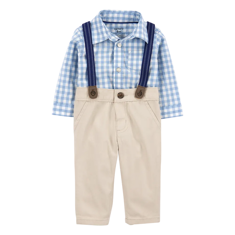 Conjunto de 3 piezas con tirantes para bebé niño Carter's - Cuadros vichy