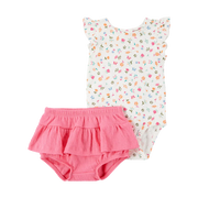 Ensemble body fleuri et cache-couche bébé fille