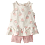Ensemble 2 pièces fraise en coton bio bébé fille