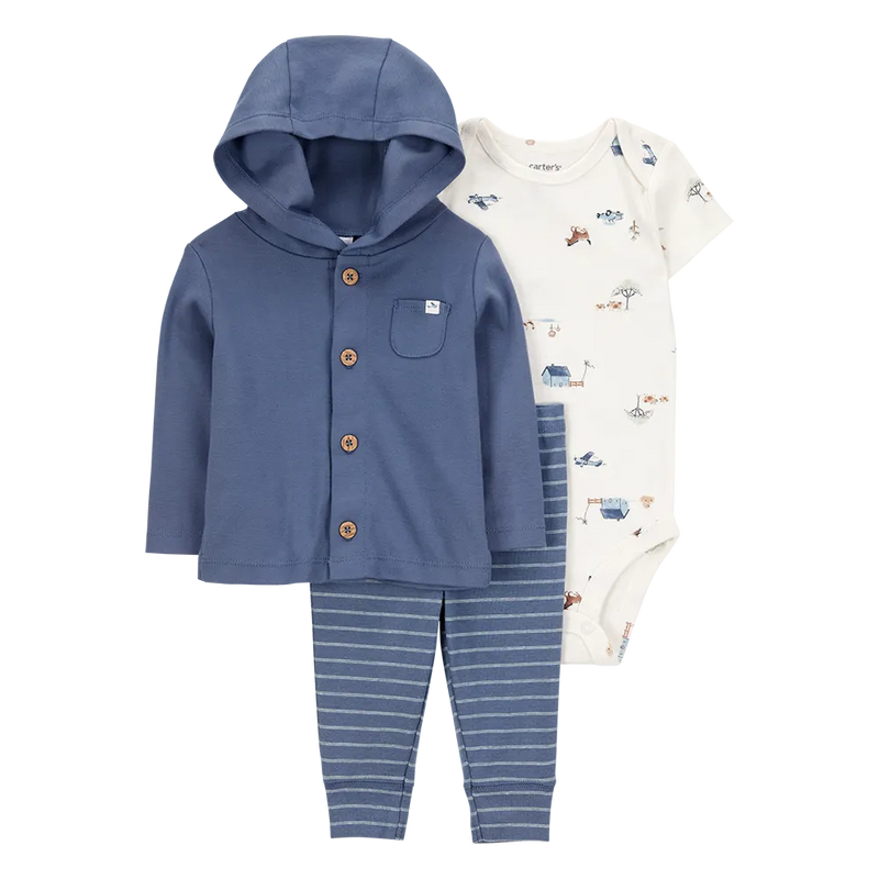 Conjunto de 3 piezas con cardigan para bebé niño Carter's - Granja