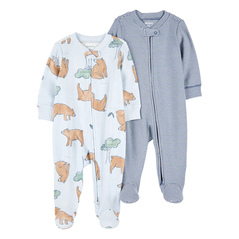 Lot de 2 Grenouillères en Coton Zippés Bébé Garçon Carter's - Bleu