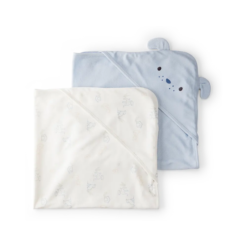 Set of 2 Baby Boy Hooded Towels - Blue