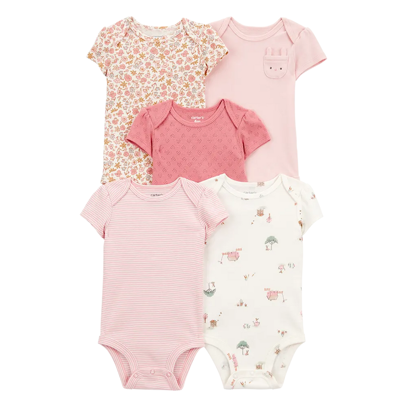 Lot de 5 Bodies en Coton Bébé Fille Carter's - Lapin Fleuri