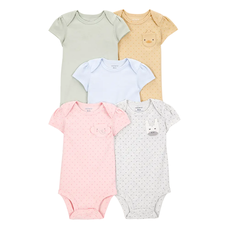 Lot de 5 Bodies Manches Courtes Bébé Fille Carter's - Animaux