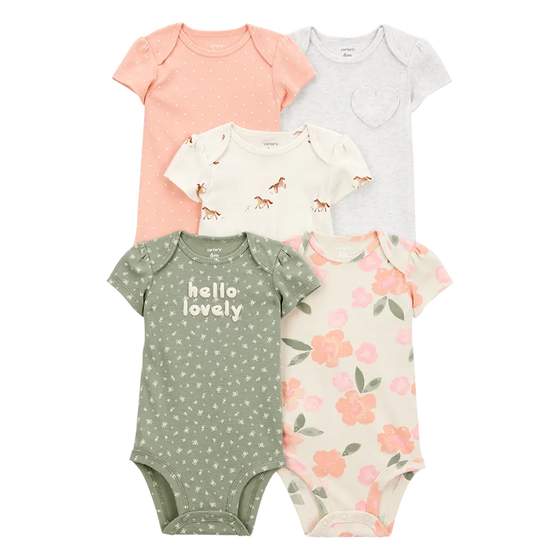 Lot de 5 Bodies en Coton Bébé Fille Carter's - Chevaux Fleuris