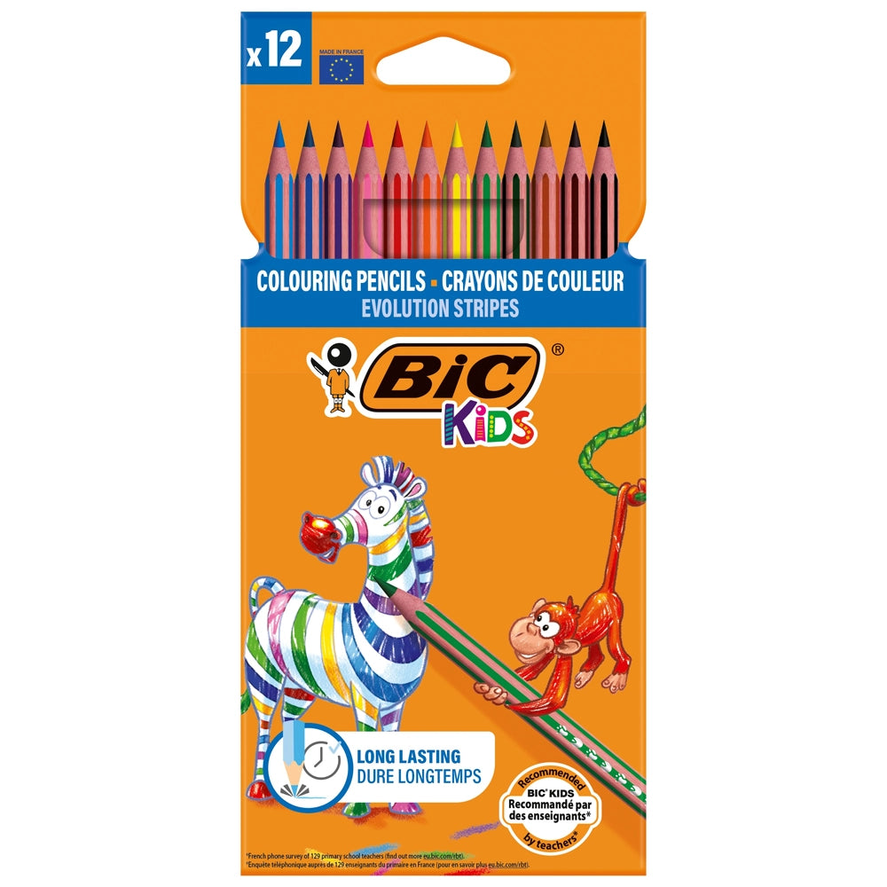 Boîte de 12 Crayons de couleur Bic Kids Evolution Stripes