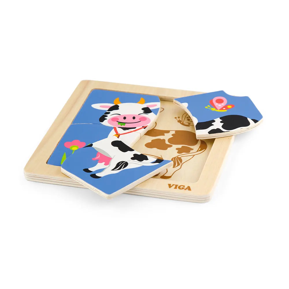 Viga Toys Puzzle 4 Pièces En Bois 18M+ - Vache