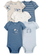 Lot de 5 bodies à manches courtes Carter's - Bleu & Blanc