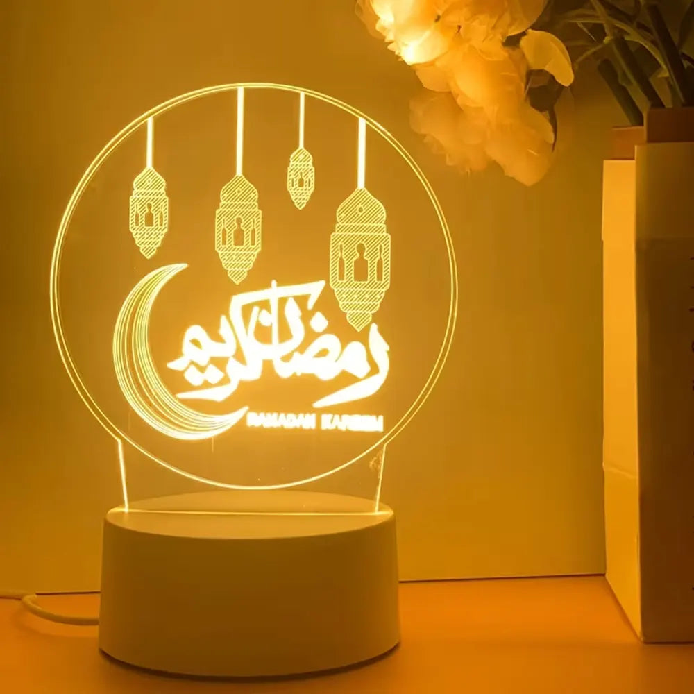 مصباح إل إي دي ثلاثي الأبعاد رمضان كريم مع قمر