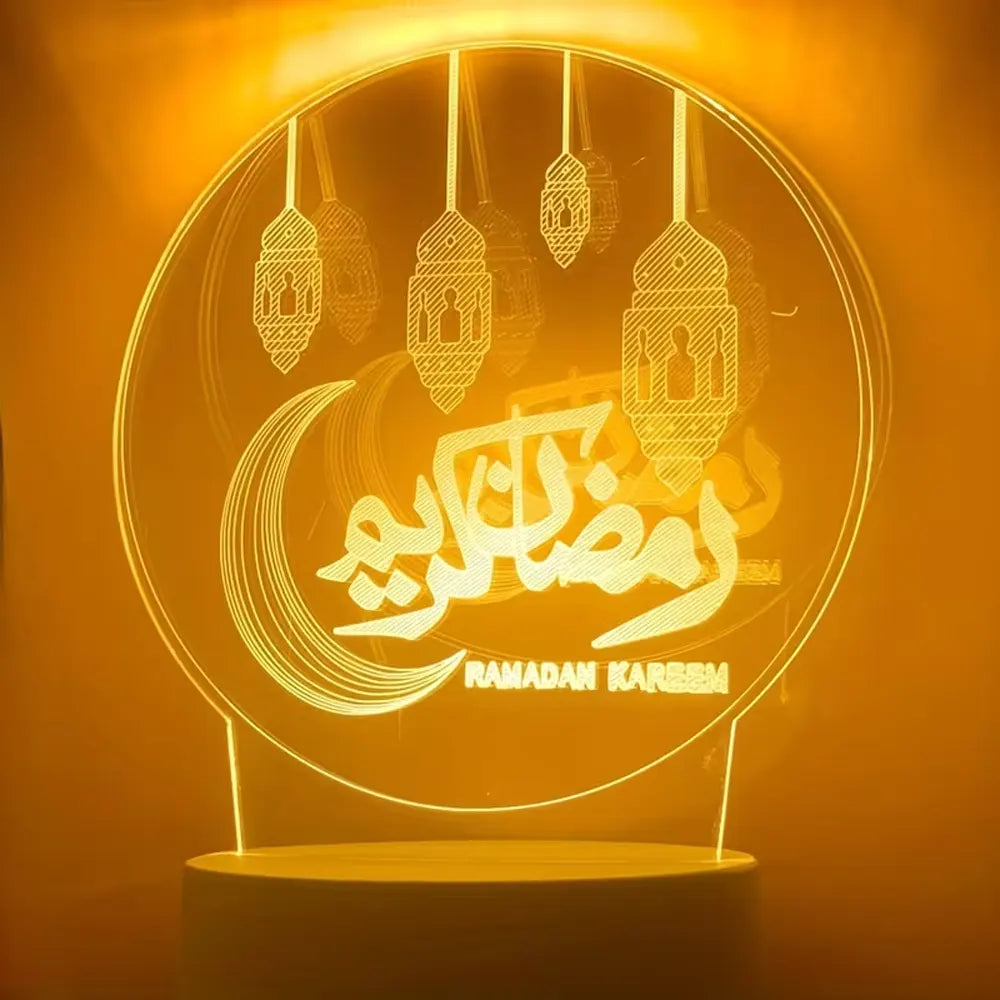 مصباح إل إي دي ثلاثي الأبعاد رمضان كريم مع قمر