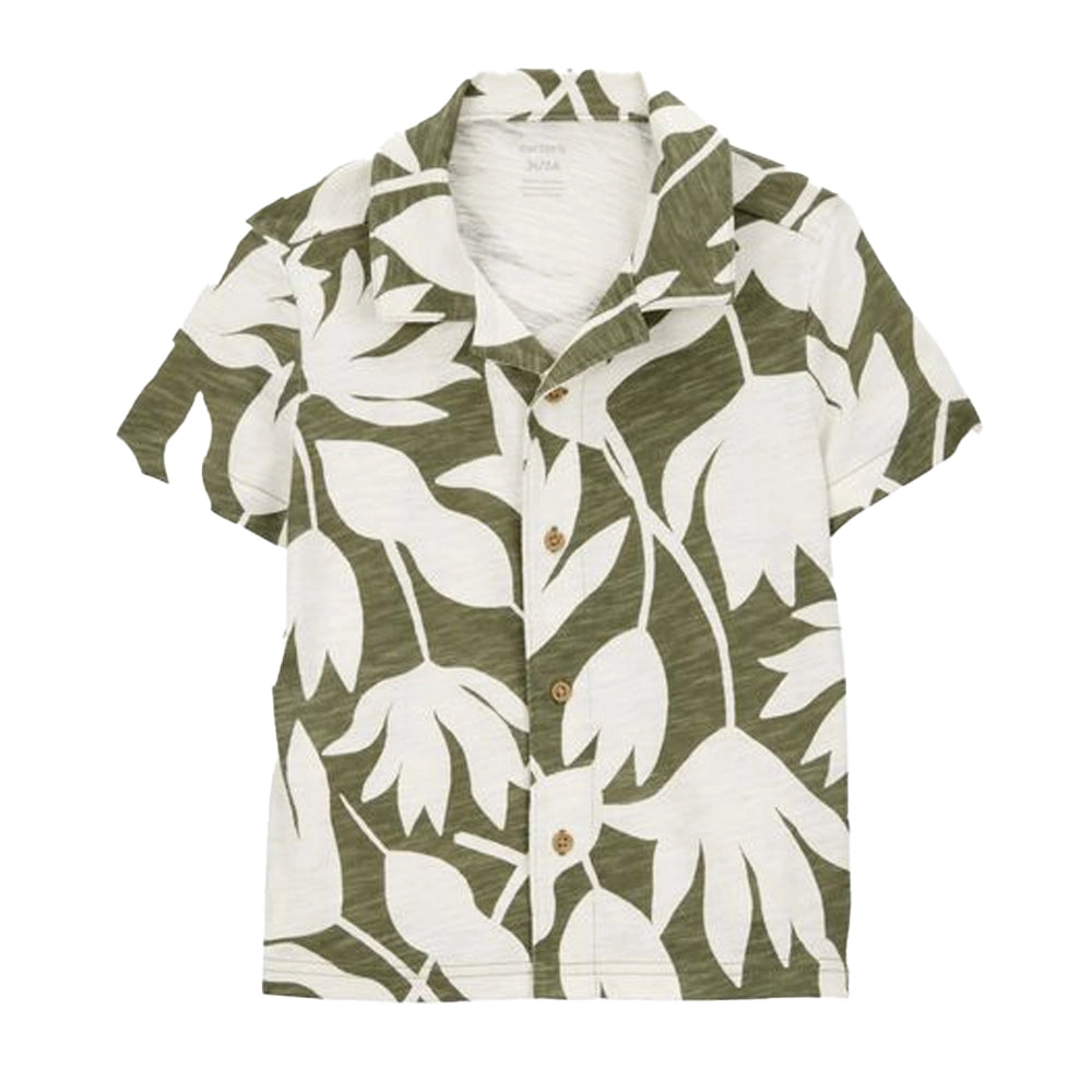 Chemise à Manches Courtes en Coton Garçon Carter's - Tropical Olive & Blanc