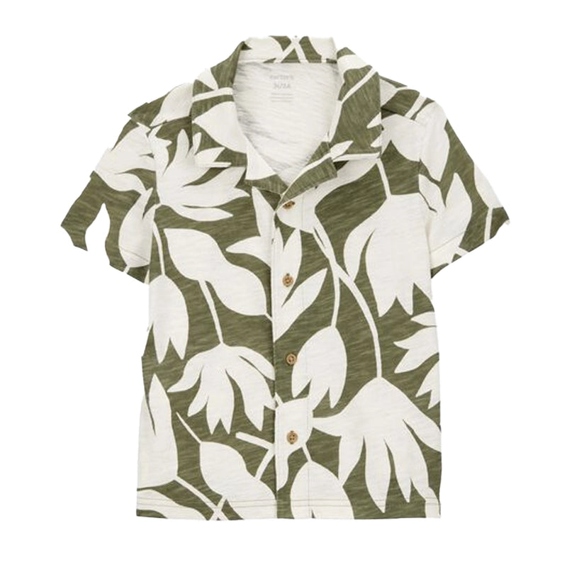 Chemise à Manches Courtes en Coton Garçon Carter's - Tropical Olive & Blanc
