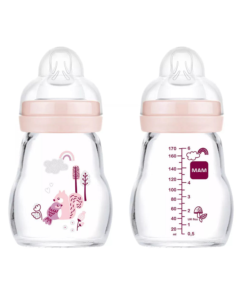 MAM Glass Baby Bottle 170ml - Pink