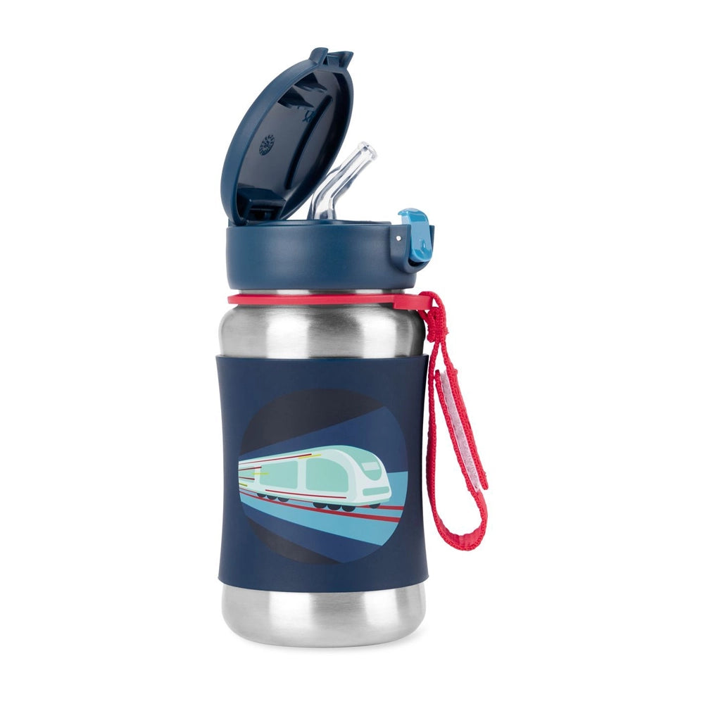 Skip Hop Gourde avec Paille en Acier Inoxydable 350ml - Train