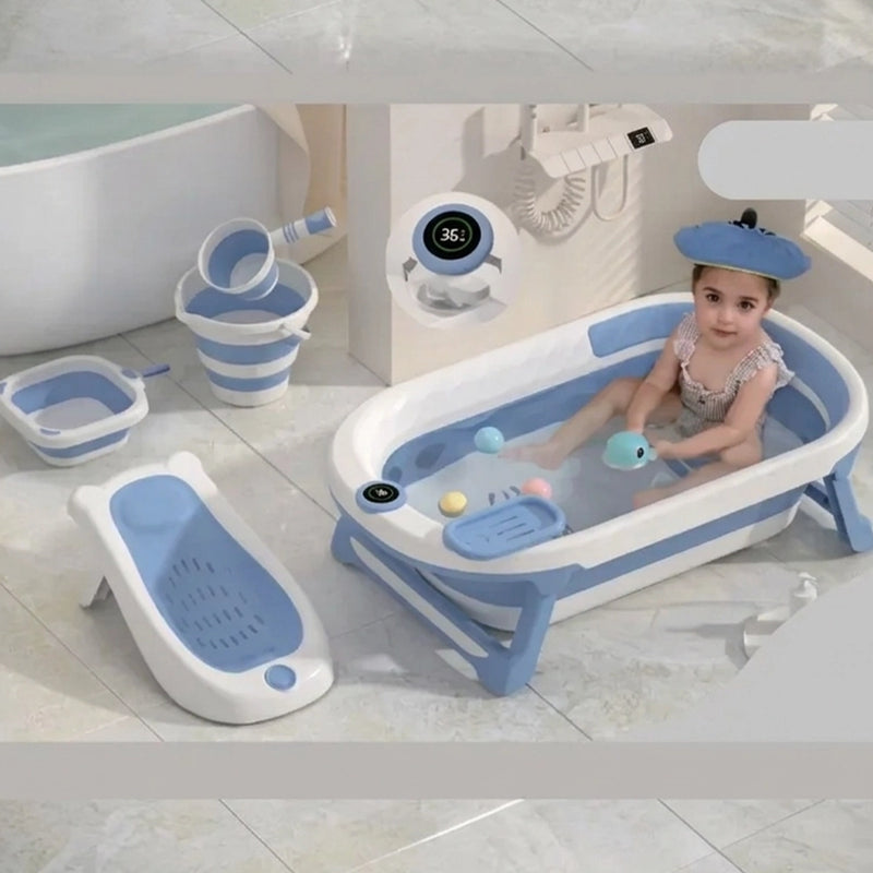 Baignoire Pliable avec Accessoires - Bleu