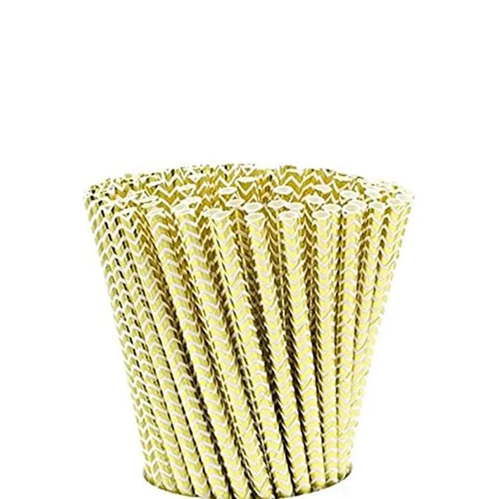 Ensemble de 25 Pailles en Papier Jetable -  Doré