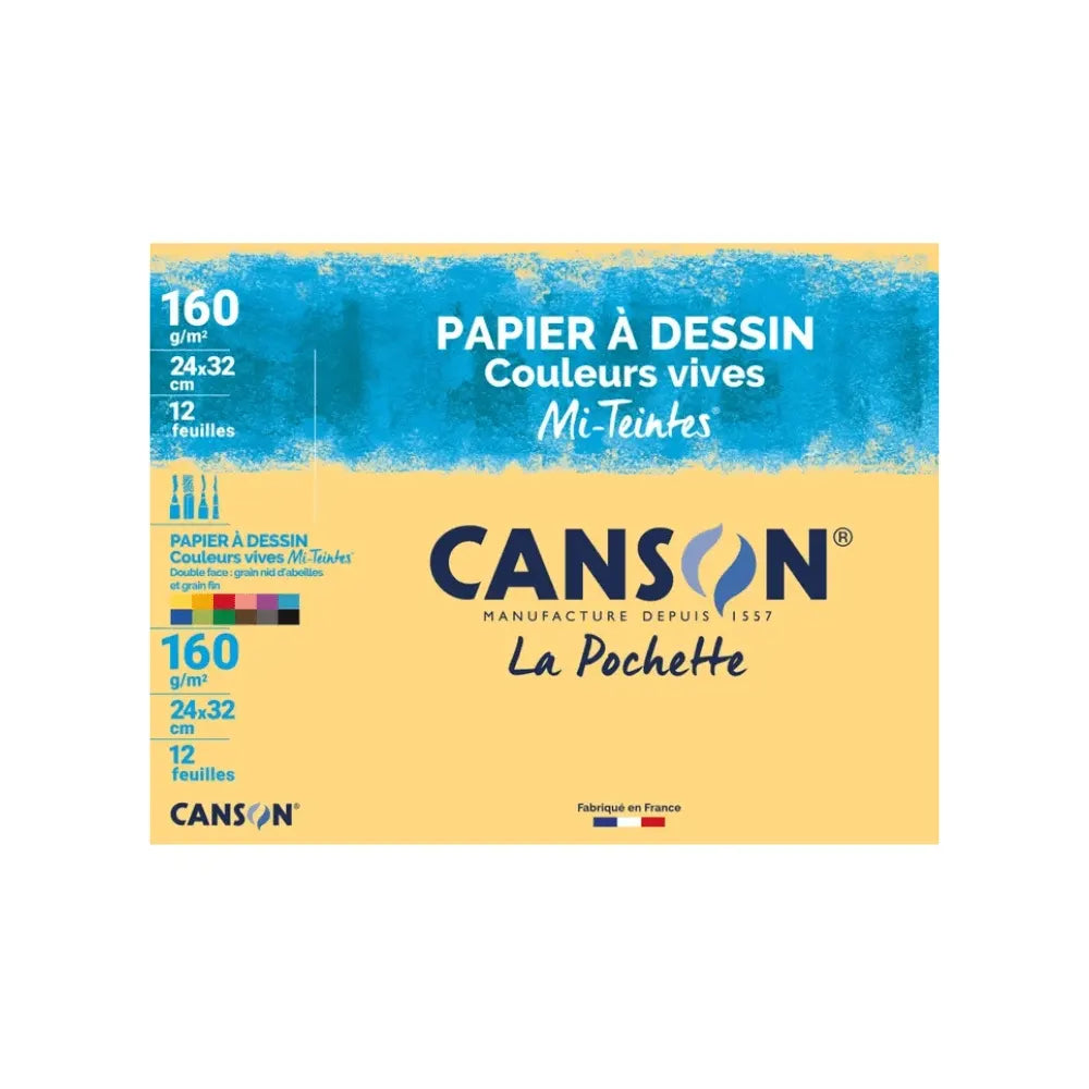 Canson Pochette 12 Feuilles Papiers à Dessin A4 – 160 g/m²