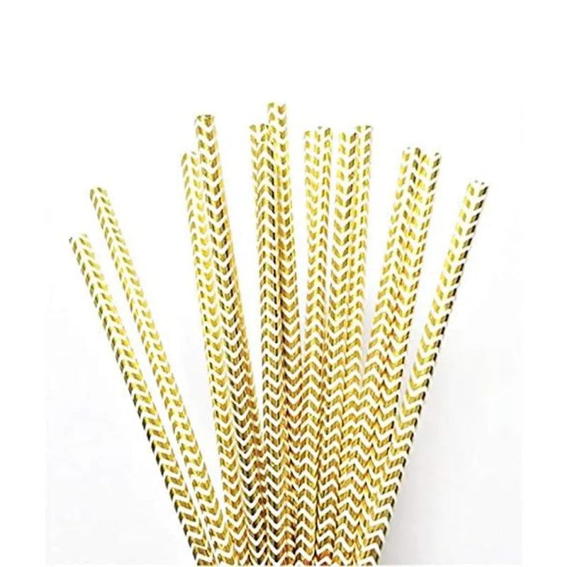 Set of 25 Disposable Paper Straws - Gold