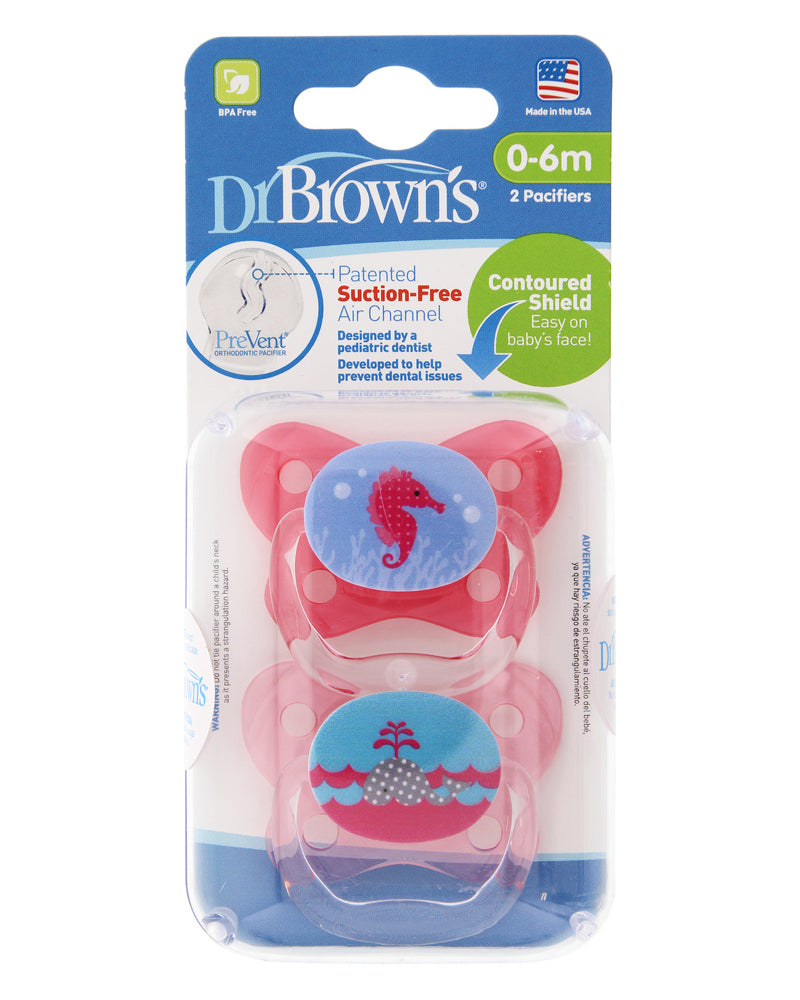 Dr. Brown's Pack de 2 Sucettes BUTTERFLY SHIELD Stage1 0-6M - Pink