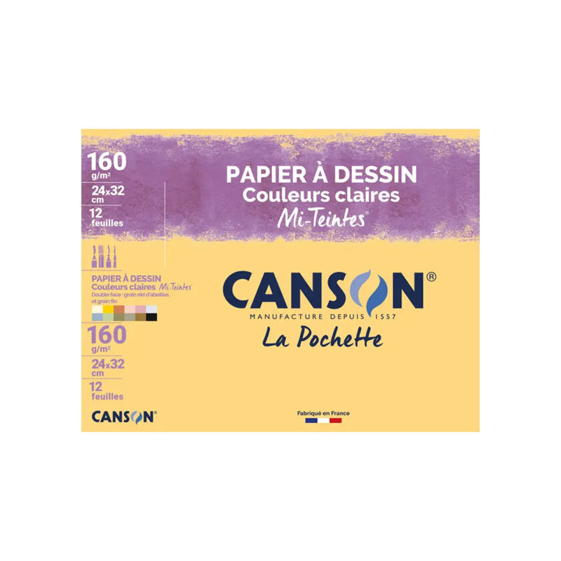 Canson A4 Light Colors Drawing Paper Pack - 12 Sheets, 160 g/m²