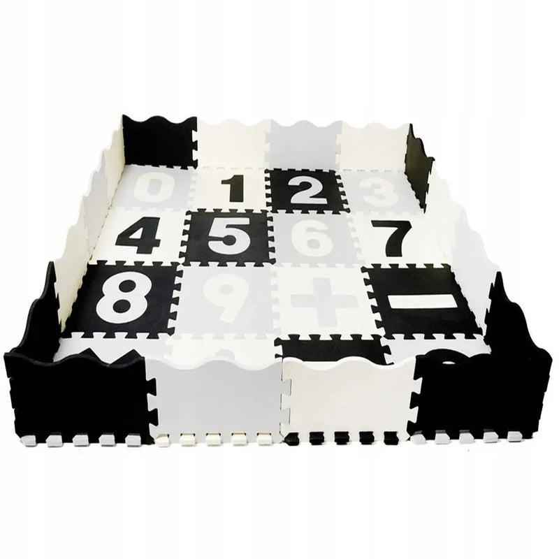 16-Piece Number Puzzle Floor Mat - Black & White