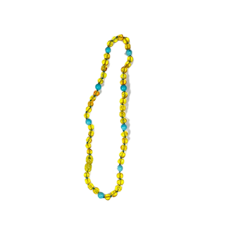 Amber Necklace with Certificate of Authenticity for Baby - Yellow &amp; Sky Blue
