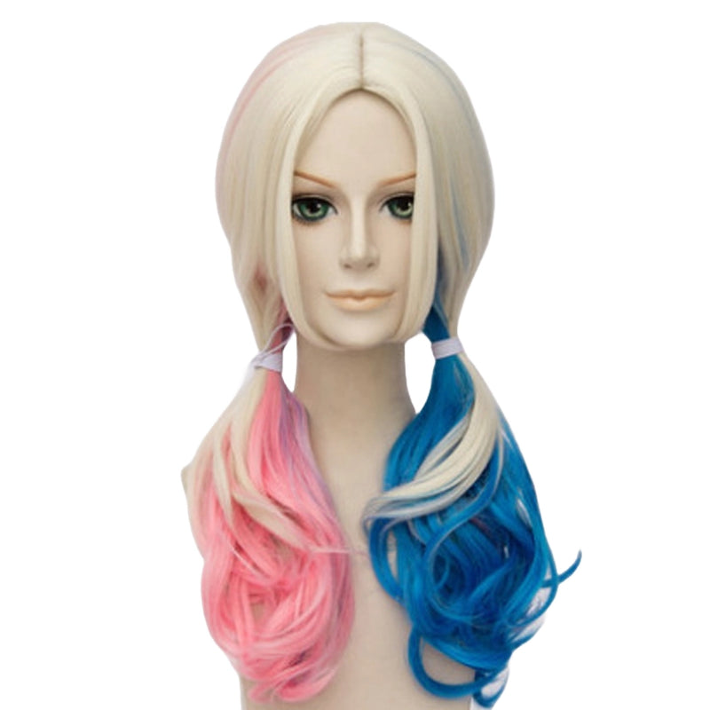 Harley Quinn Blonde Wig with Pink and Blue Pigtails