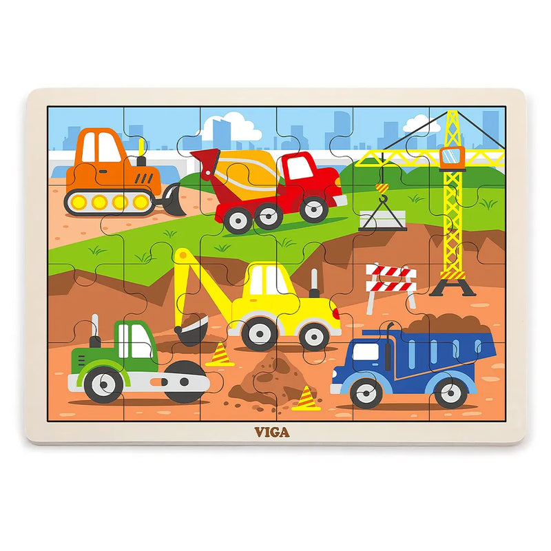 Viga Toys Puzzle 24 Pièces Engins en Bois - 24M+