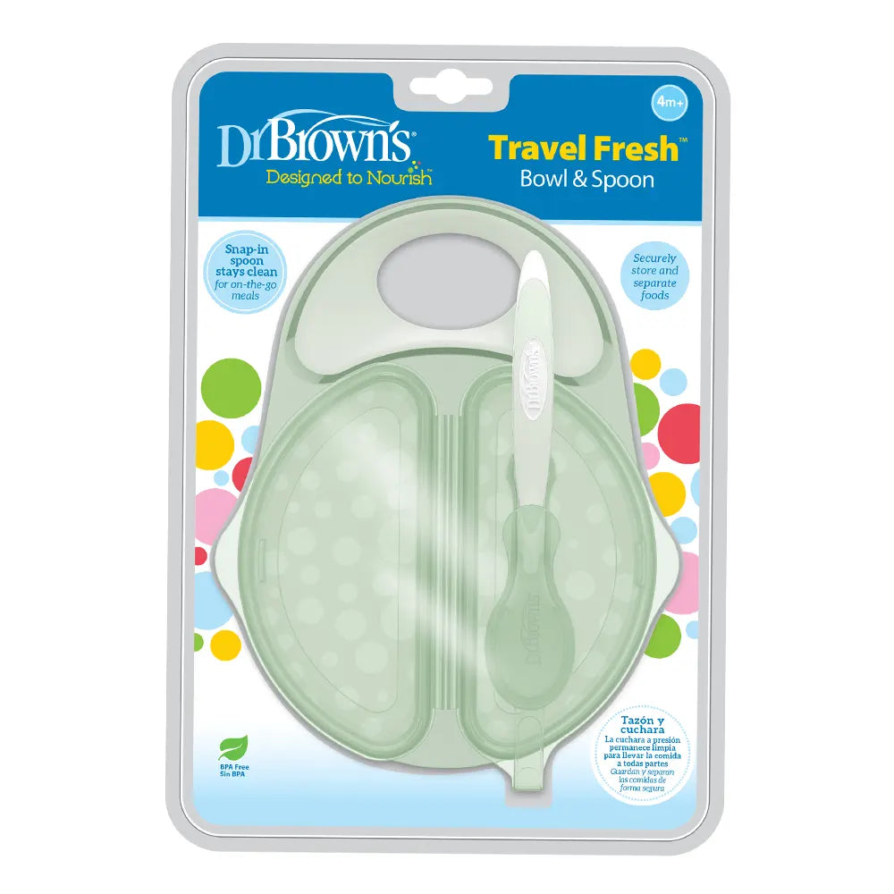 Dr. Brown's Bol & Cuillère à Couvercles Travel Fresh™ 4M+ - Vert