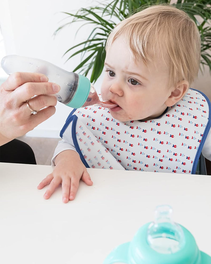 Nûby Cuillère Semi-Rigide pour Repas Liquide 90ml + 1 tête - Jaune Vert