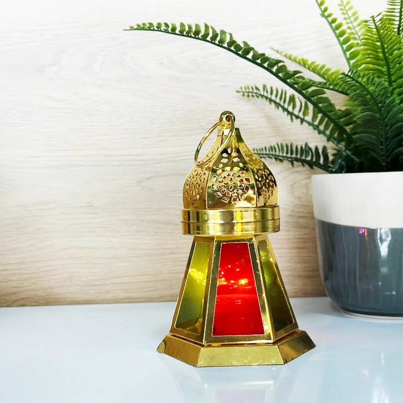Decorative Glass LED Table Lamp Lantern - Gold