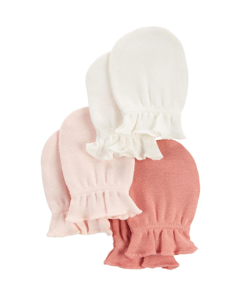 Juego de 3 manoplas para bebé - Rosa y blanco