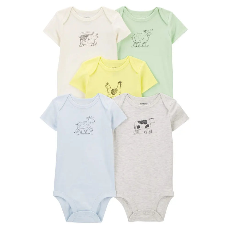 Carter's 5-Pack Short Sleeve Bodysuits - Farm Animals