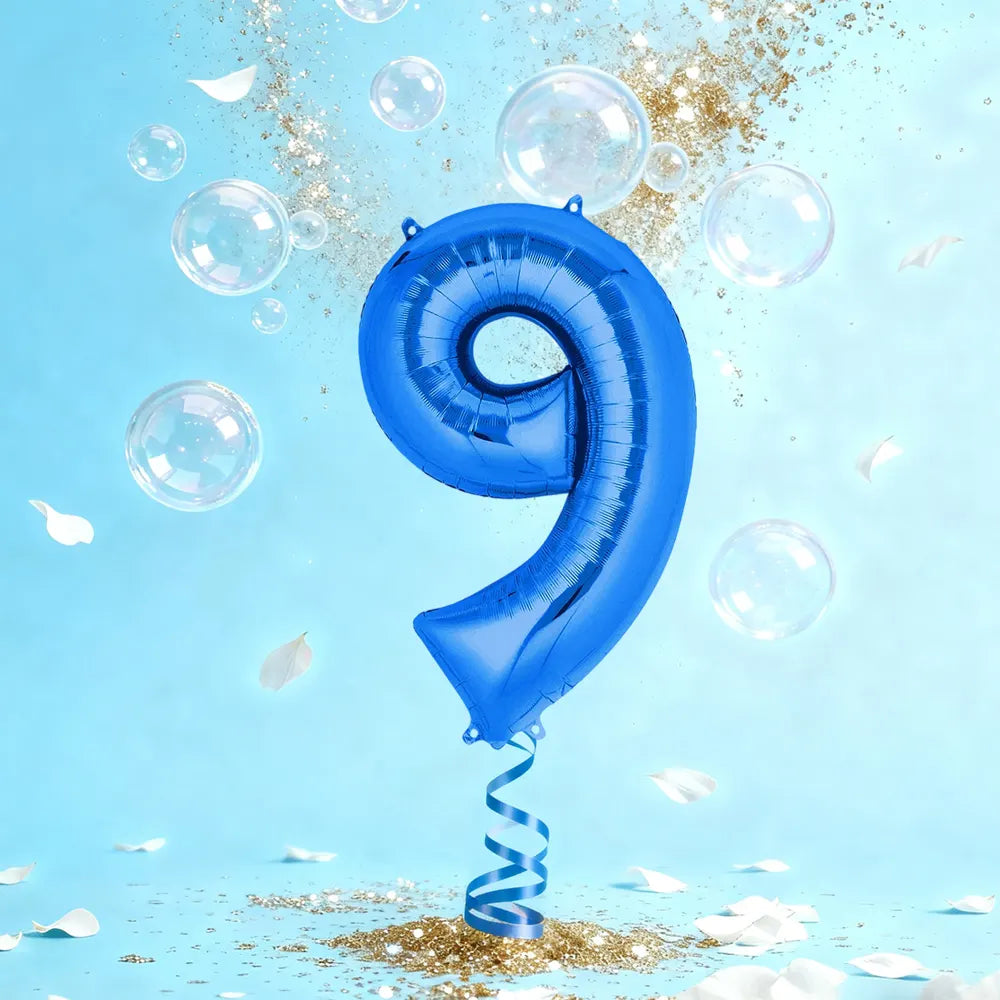 Ballon Chiffre 9 en Aluminium Bleu – 36cm