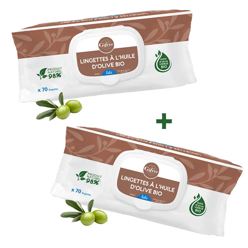 Gifrer Pack de 2 Toallitas Limpiadoras con Aceite de Oliva Virgen - 70 Piezas