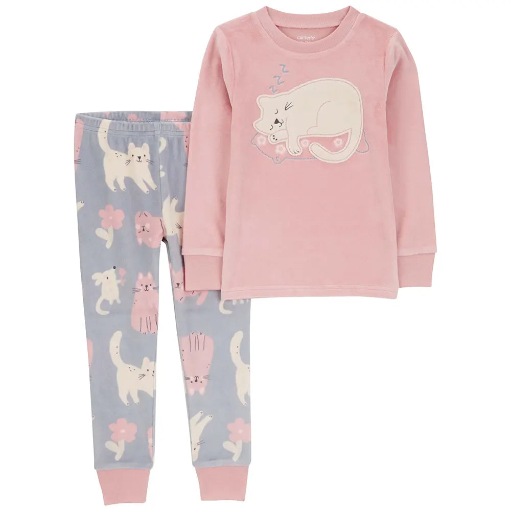 Pyjama 2 pièces enfant en velours motif chat