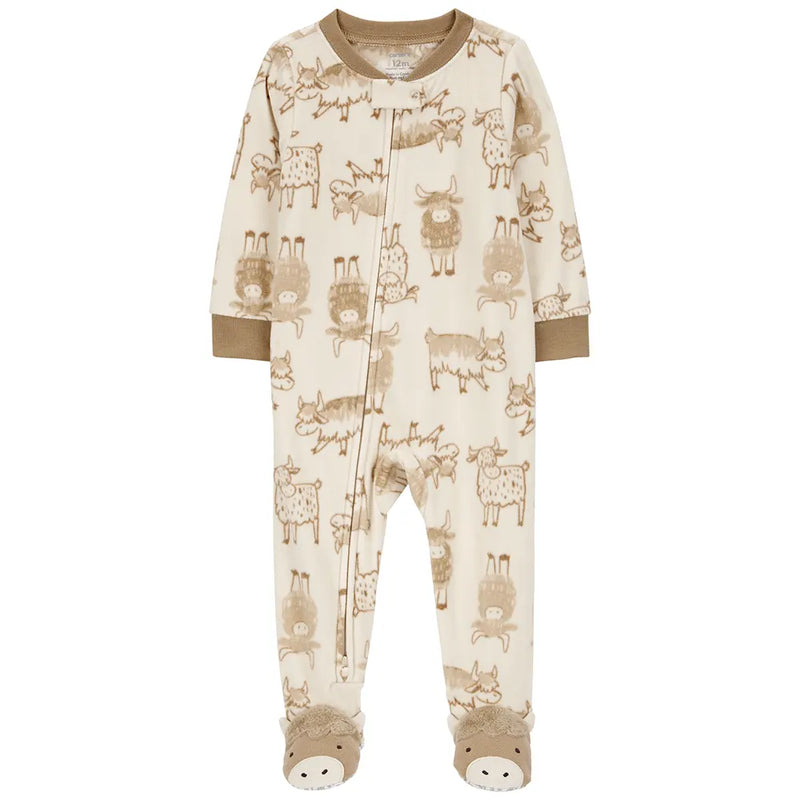 Toddler 1-Piece Cow Print Fleece Footie Pyjamas