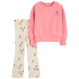 Ensemble 2 pièces enfant : pull en maille double motif cerise et legging évasé