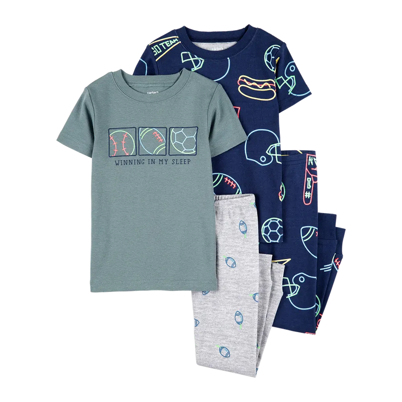 Boy's 4-Piece Cotton Pajama Set - Sports