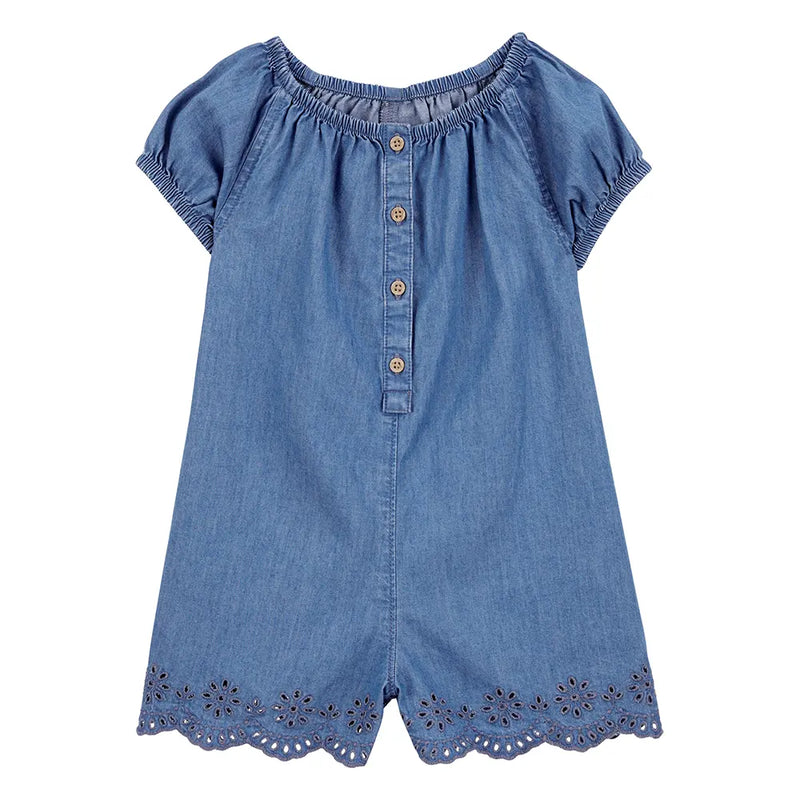 Carter's Girl's Button-Front Cotton Romper - Chambray