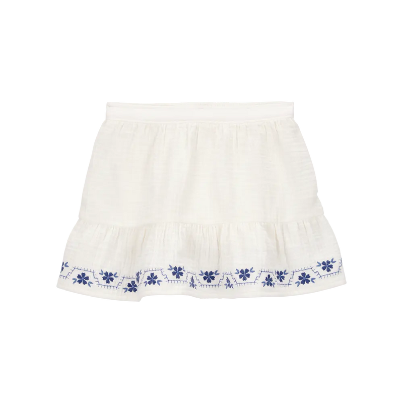Falda short de gasa de algodón bordada para niña Carter's - Marfil floral