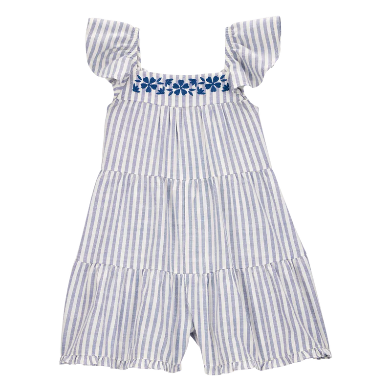 Barboteuse Rayée Manches Papillon Fille Carter's - Bleu & Blanc