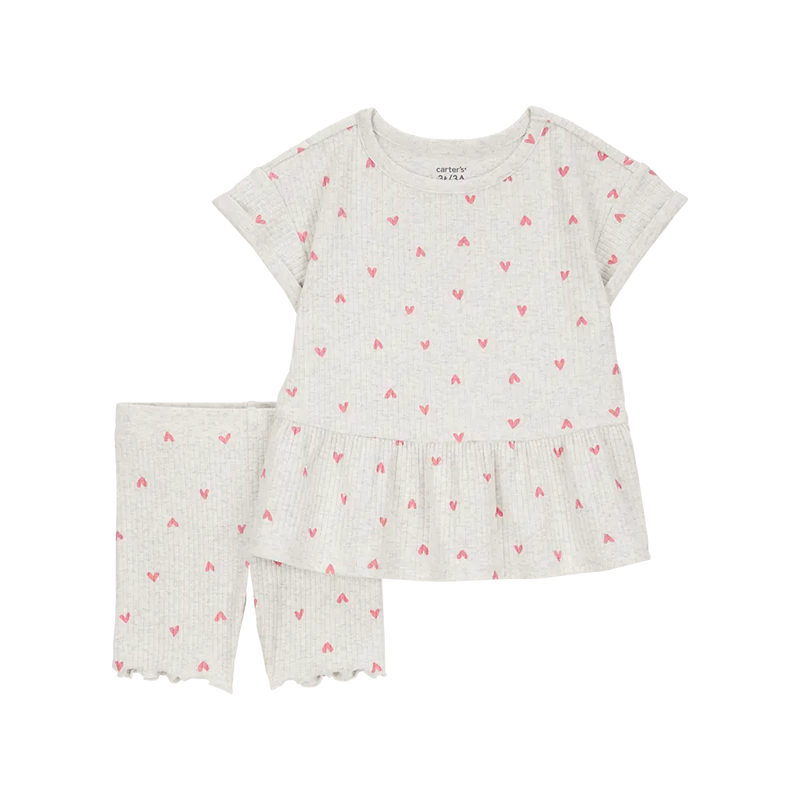 T-shirt & Short Cœur Fille Carter's - Gris
