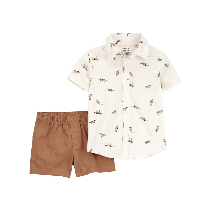 Boy's Cotton Shirt & Shorts Set - Dog